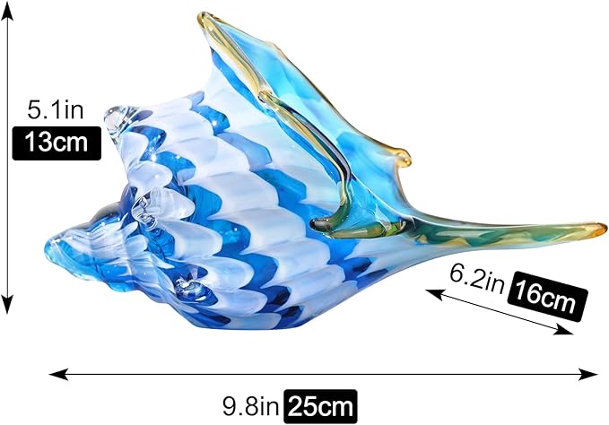 DOVDOV Hand Blown Glass Shell Decoration, Modern Art Glass Conch Statue, Blue and White Home Decorative Shells for Home Living Room, Coffee Table, TV Stand, entryway Entrance, Mantelpiece Decoration