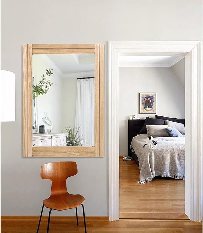 AAZZKANG Rustic Mirrors for Wall with Rectangular Wood Frame Decorative for Farmhouse Bedroom Bathroom Living Room Home Office Large 28"x20"