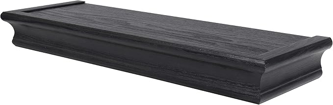HIGH & MIGHTY 515655 Decorative 18" Floating Shelf Holds up to 15lbs, Easy Tool-Free Dry Wall Installation, Beveled, eCommerce Packaging, Black