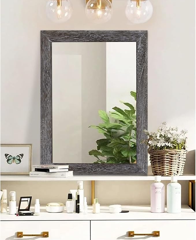 AAZZKANG Wall Mirror with Rectangle Wood Frame Large 28"x20" Rustic Decorative Hanging Mirrors for Bedroom Bathroom Living Room Home Office