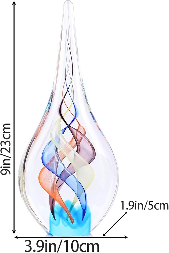 Blown glass sculpture, multi-color transparent glass art teardrop statue, unique ocean theme decoration for office, bookshelf, dresser, living room coffee table, fireplace countertop decoration.