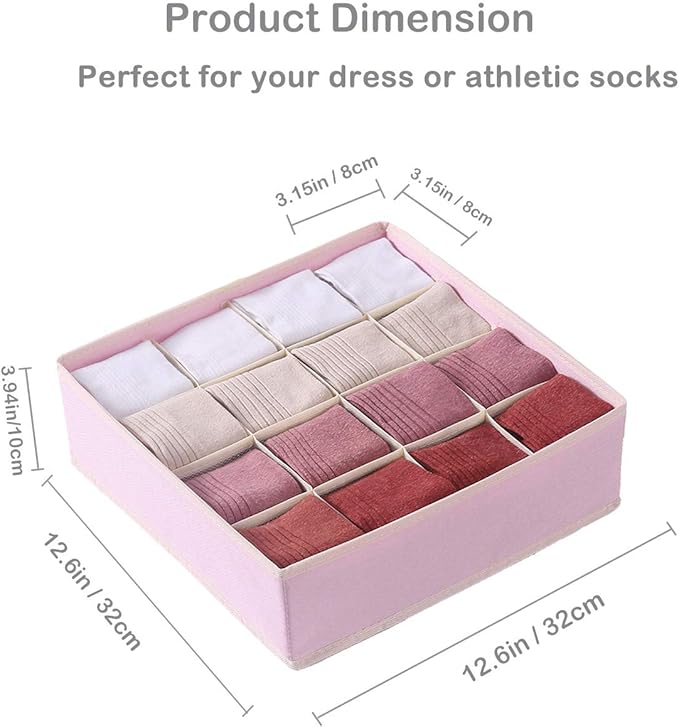 Qozary 2 Pack Socks Underwear Drawer Organizer Divider, 24 Cell or 16 Cell Collapsible Cabinet Closet Organizer Storage Boxes for Clothes, Socks, Lingerie, Underwear, Ties