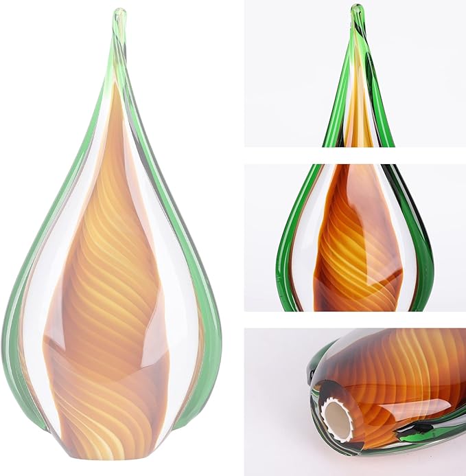 DOVDOV Blown Glass Sculpture, Green Glass Art Collection Statue, Unique Mediterranean Decorative Glass, Suitable for Office, Bookshelf, Dresser, Living Room Coffee Table, Mantelpiece Filling