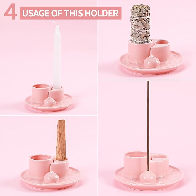Palo Santo Sticks Holder, Multi-Purpose Handmade Ceramic Incense Burner for Palo Santo Incense Sticks, Sage Holder for Burning, Ash Catcher Tray for Meditation Yoga Room (Light Pink)