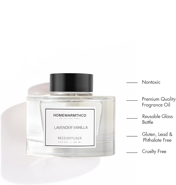 Lavender Vanilla Reed Diffuser Set - Luxury Fragrance Reed Diffusers for Home, Office & Bathroom Décor - Long-Lasting Scent with Non-Toxic Oils (5.63 oz)