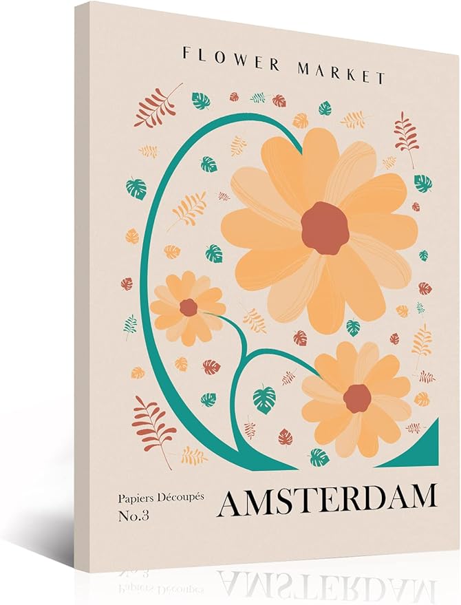 Flower Market Wall Art Framed, Abstract Flower Market Wall Art Prints, Vintage Colorful Floral Wall Art Decor, Minimalist City & Flower Painting Pictures for Aesthetic Room, Bedroom, Living Room, Gallery, Boho Room Decor(12x16inch, Type 9)
