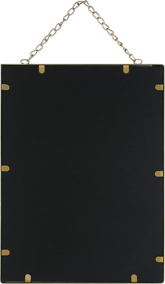 Gold Hanging Mirror with Chain, 12 x 16 Inch Rustic Wall Decor for Bathroom, Entry, Dining Room, and Living Room. Metal Rectangle Vanity Mirror, Decorative Mirror.
