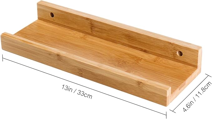 Natural Bamboo Floating Shelves Wall Mounted Rustic Wood Wall Shelves Wooden Wall Storage Organizer Home Decor Living Room Kitchen Bedroom (Natural,13.8 in)