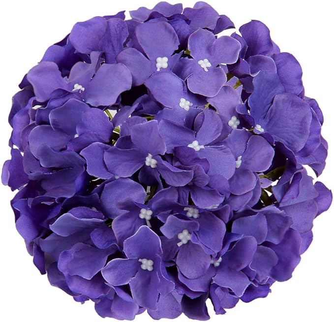 Flojery Silk Hydrangea Heads Artificial Flowers Heads with Stems for Home Wedding Decor,Pack of 10 (Purple)