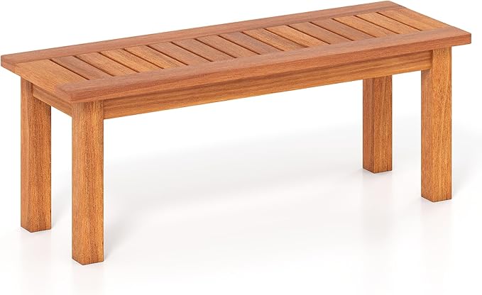 Tangkula Wooden Plant Stand, Outdoor Indoor Solid Wood Flower Pot Holder Display Shelf with Teak Oil Finish, Slatted Top, Rustic Plant Rack for Patio Garden Entryway Porch