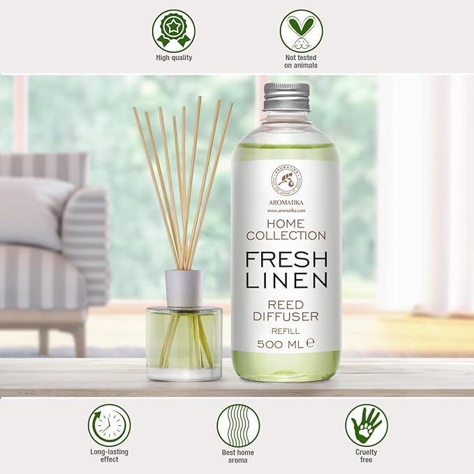 Refill Reed Diffuser Fresh Linen - Set 2 х 17 Fl Oz - Aroma Refill for Reed Diffuser - Long Lasting Home Fragrance - Air Freshener - Fresh Scent - Aromatherapy - Home Decor - Air Diffuser