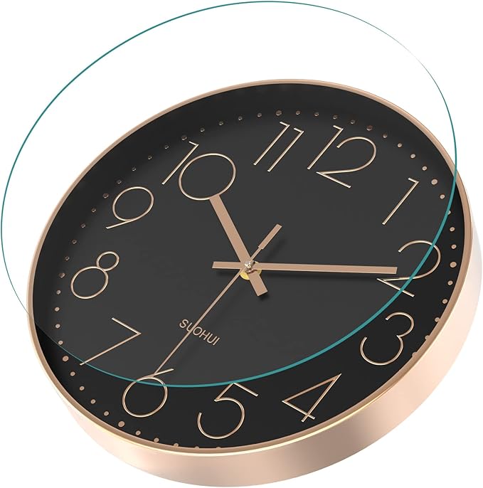 Silent Wall Clock 12 Inch Non-Ticking Wall Clocks Battery Operated for Living Room Decor Modern Wall Clock for Home/Bedroom/Office/Classroom/School/(Rose Gold)
