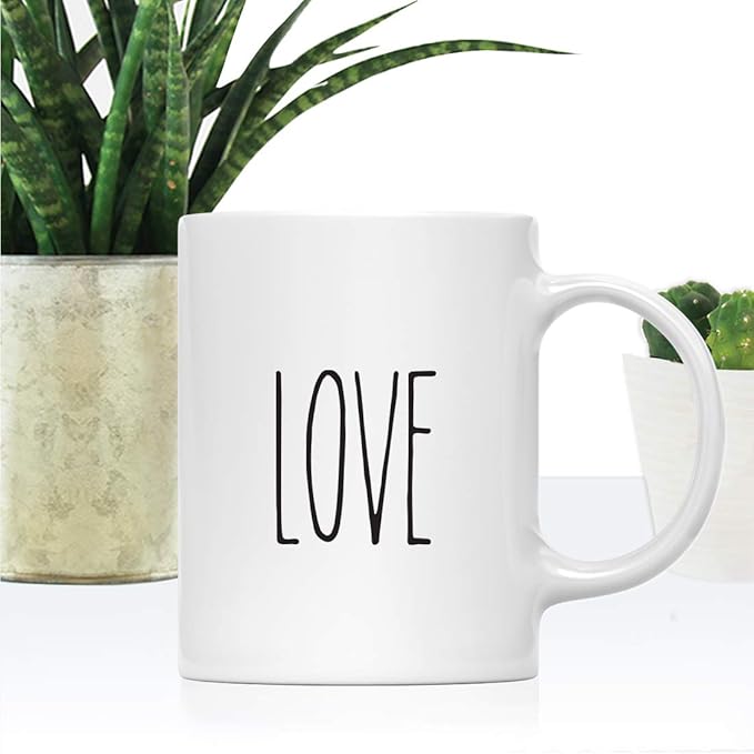 Andaz Press Simple Rustic Farmhouse Kitchen Decor 11oz. Ceramic Coffee Tea Mug, Love, 1-Pack, Includes Gift Box, Minimalist Birthday Idea
