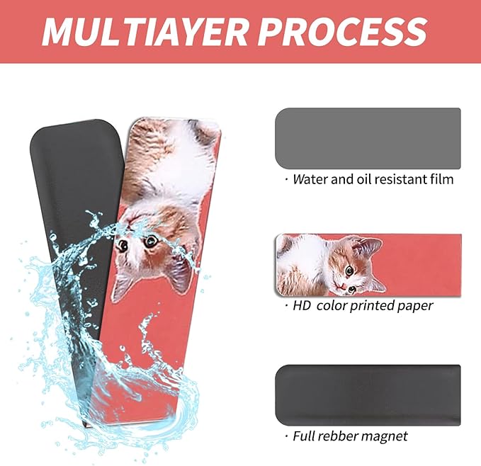 30 Magnetic Bookmarks, Cute Dogs Cats Page Markers Magnetic, Puppy Pets Animals Magnetics Page Clips Mark for Students Teachers Home Office Study Reading Mark