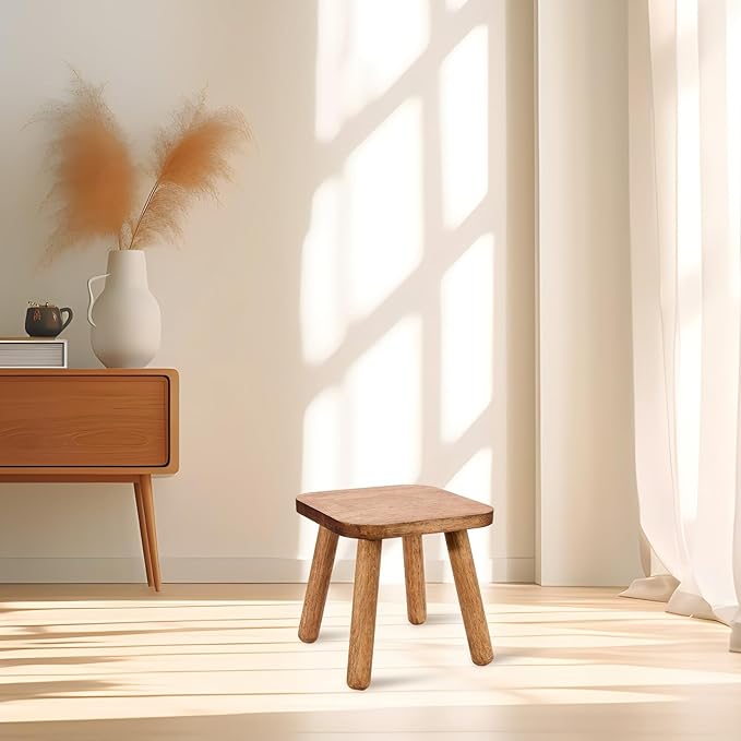 Solid Wood Stool Wooden Step Stool for Adults Small Wooden Stool Square Stool Sitting Stool Legs Detachable for Kitchen Bathroom Living Room (9.32High)