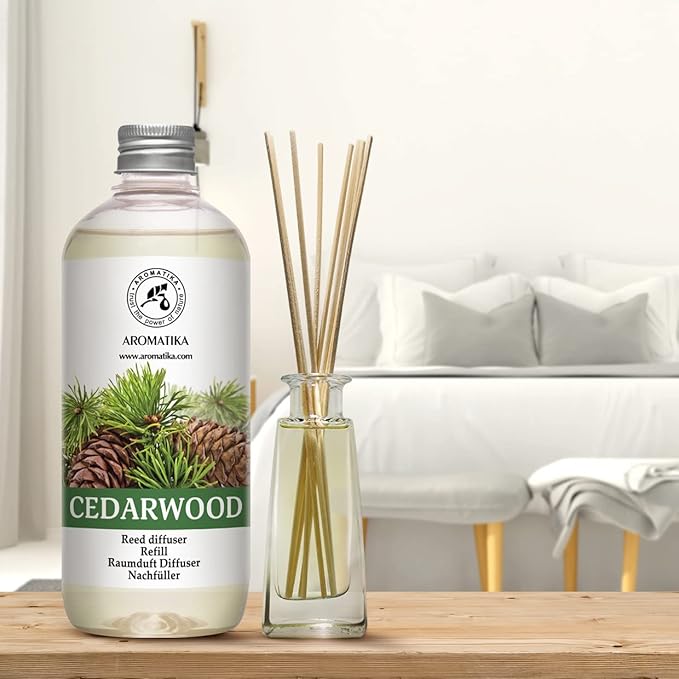 Reed Diffuser Refill Cedarwood 17 Fl Oz (500ml) - Scented Diffuser with Natural Cedarwood Oil - Room Diffuser Refill - Room Freshener - Scented Diffusers - Home Fragrance