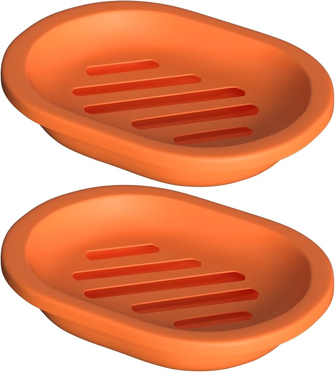 Topsky 2 Pcs Soap Dish Soap Holder with Drain for Shower, Double Layer Plastic Drainage Box for Bathroom - Orange