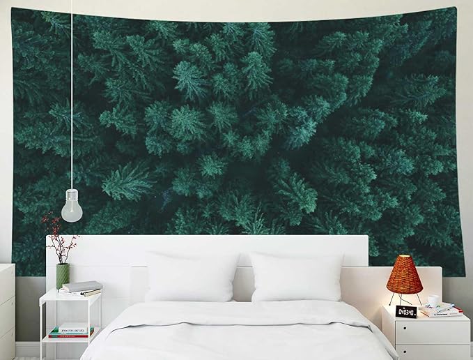EMMTEEY Green Forest Tapestry Pine Tree Evergreen Fir Forest for Bedroom 80x60 Big Tapestry Christmas Backdrop Living Room Wall Art
