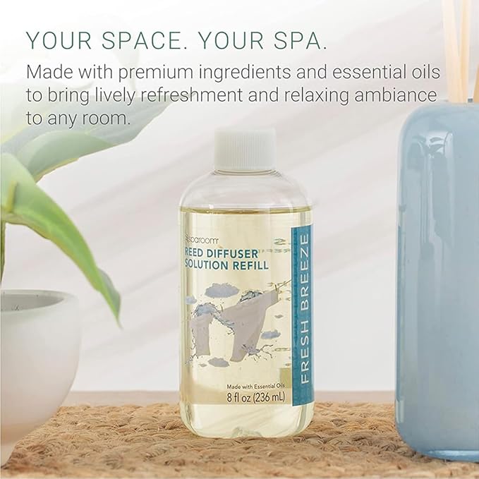 SpaRoom Reed Diffuser Oil Refill – Fresh Breeze Scent, 8oz Air Purifying Aroma for a Light and Open Feel, Ideal for Living Rooms or Hallways, Subtle Everyday Freshness for Whole Home Balance