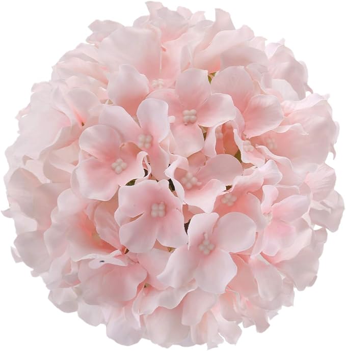 Flojery Silk Hydrangea Heads Artificial Flowers Heads with Stems for Home Wedding Decor,Pack of 10 (Baby Pink)
