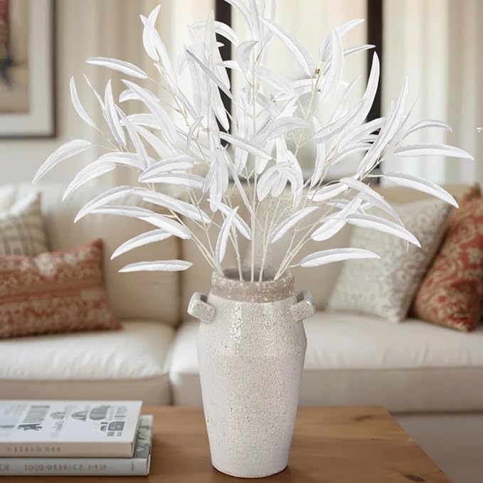 Briful 5-Pack 29.5’’Faux Eucalyptus Stems with White Willow Eucalyptus Leaves and Branches – Artificial Floral Stems for DIY Floral Arrangements, Wedding Bouquets, Vase Fillers, Home Decor