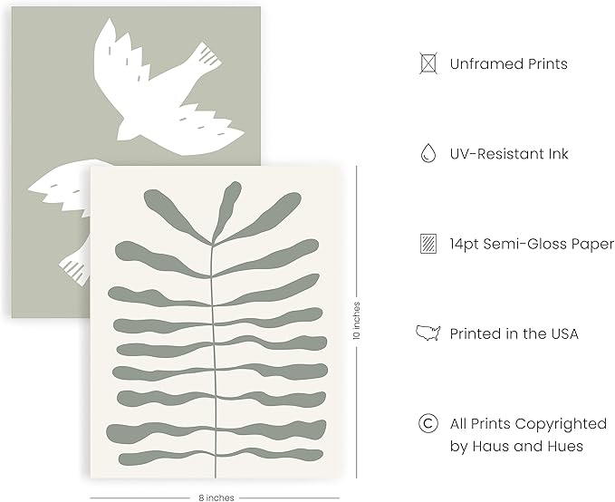 HAUS AND HUES Boho Pictures Wall Decor - Mid Century Modern Wall Art, Neutral Aesthetic, Botanical Wall Art Framed, Coral Artwork Wall Decor, Gallery Wall Frame Set, (Unframed 8x10)