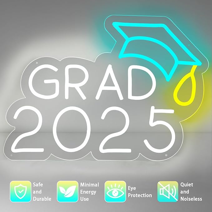 Congrats Grad Neon Sign with Cap, Graduation Decoration Class Of 2025, Congratulations LED Light Up Sign for Backdrop, Dimmable USB Powered with Switch, Graduation Season Party Backdrop Decor Gifts