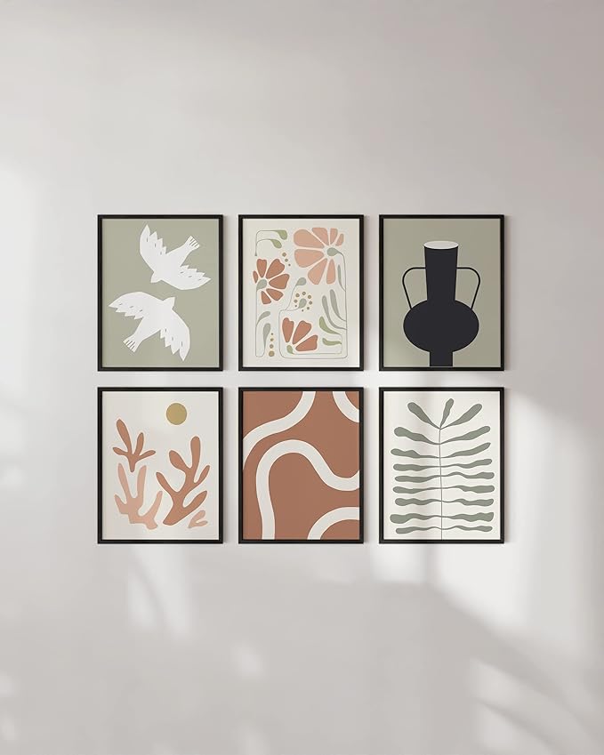 HAUS AND HUES Boho Pictures Wall Decor - Mid Century Modern Wall Art, Neutral Aesthetic, Botanical Wall Art Framed, Coral Artwork Wall Decor, Gallery Wall Frame Set 16x20 Framed Black