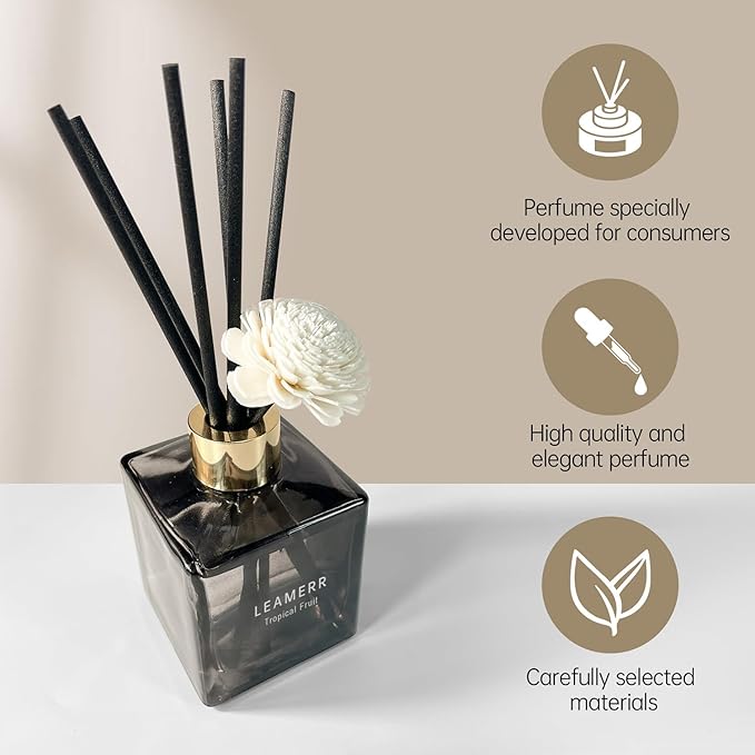 Reed Diffuser with Natural Aroma Essential Oil Tropical Fruit Scent- 6.3 oz (180 ml) Home Fragrance with Sticks Reed Diffuser Flower for Home Room Office Bathroom Shelf Decor