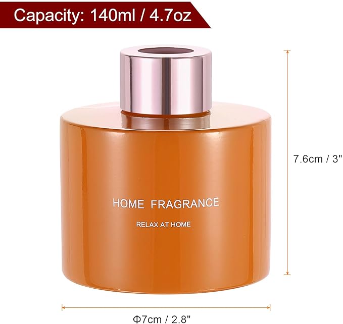 HARFINGTON Empty Glass Diffuser Bottle 140ml/4.7oz Refillable Fragrance Accessories Aromatherapy Jar Container for Replacement Reed Diffuser DIY Home Bathroom Orange with Gold Tone Cap