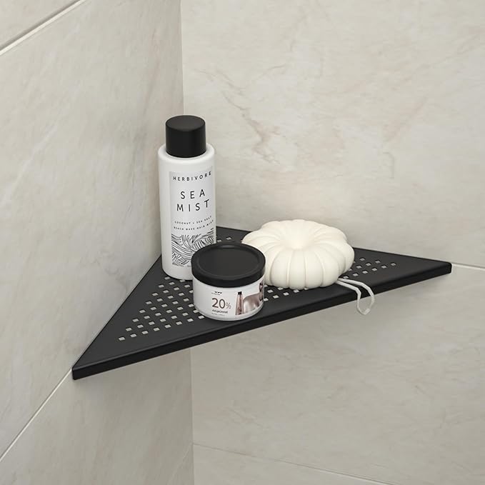 Corner Shower Shelf, 12" Matte Black 304 Stainless Steel Recessed Shelf for Bathroom, Grout in Shelf Rack for Tiled Wall, Large Size, No Drilling Needed