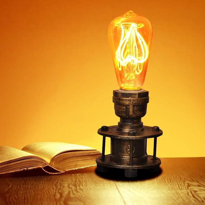 Steampunk Table Lamp Base Metal Brown Golden Small Desk Lamps Industrial Pipe End Table Lighting for Bedroom,Office,Living Room-E26 Retro Antique Table Lamps for Bedside Nightstand-Without Bulb