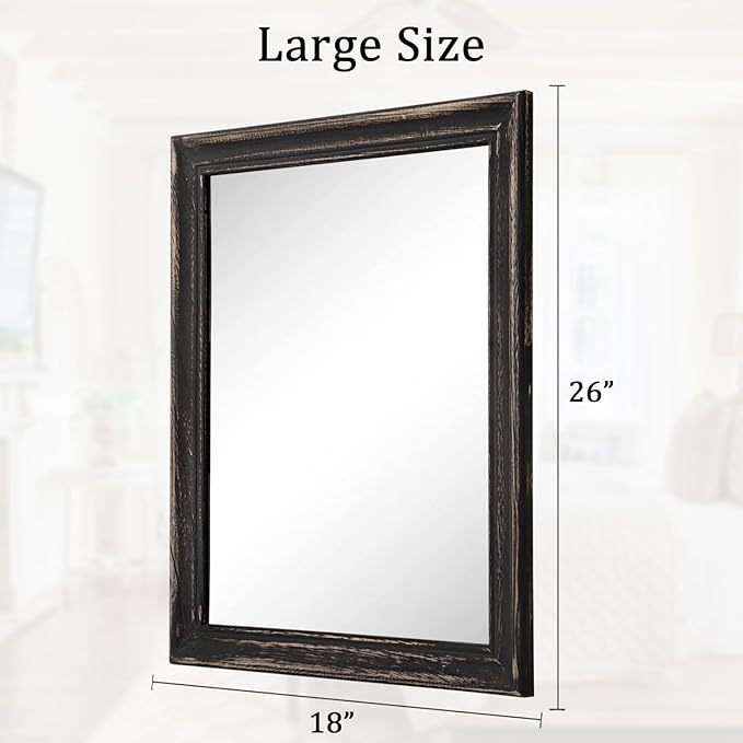 Large Mirrors for Wall with Wood Frame 26"x18" Rectangular Wall Hanging Mirror for Bathroom Bedroom Vanity Entryway