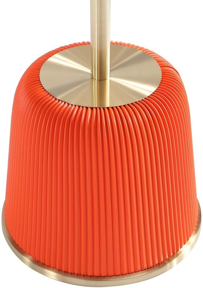 Manhattan Comfort Anderson Modern 15.75" Round End Tables 1.0 - Elegant Leatherette Upholstered Base with Pleated Design & Gold Steel Tabletop, Fully Assembled Accent Furniture, Set of 1, Orange
