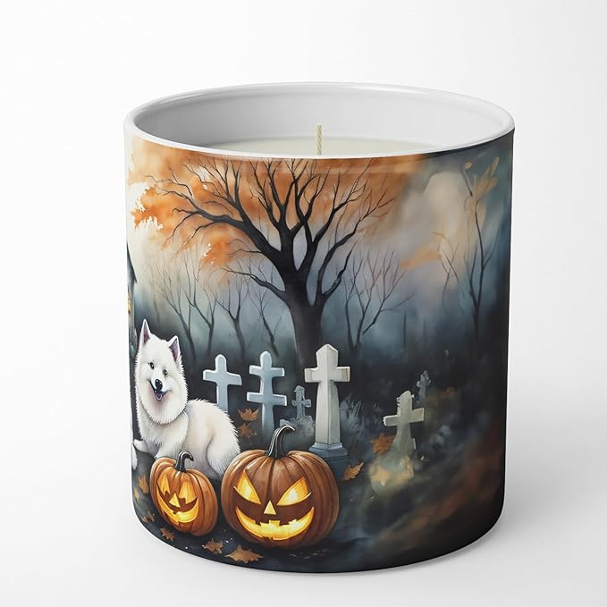 Caroline's Treasures DAC2008CDL American Eskimo Spooky Halloween Decorative Soy Candle Nature Soy Wax Essential Oil Home Decor Ideal for Bedroom Kitchen Bath Office Gift, 10 oz