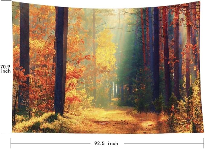 EMMTEEY Forest Tapestry Wall Hanging - Sunlight in Fall Forest Path Autumn Landscape - Large Wall Art - 92.5X70.9 - For Bedroom