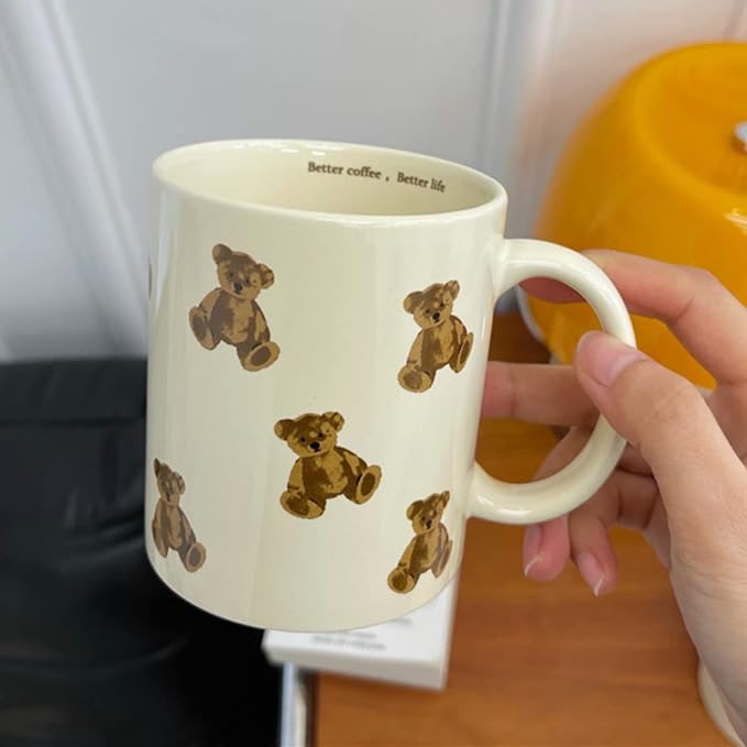Cute Vintage Cartoon Bear Mugs Ceramic Coffee Mug Water Cup 350ml/12oz Funny Novelty Gift for Women Girls