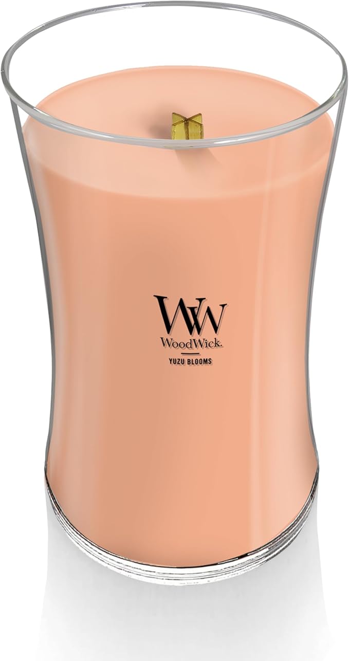 WoodWick Yuzu Blooms Scented Large Hourglass Candle, Crackles as it burns, Up to 180 hrs burn time, Perfect for gifting or home décor, 21oz