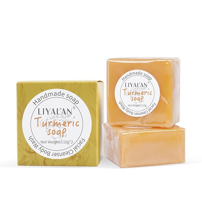 LIYALAN Turmeric Soap Bar 3.88 oz X 2Bars for Face Body Smooth Skin,Cleansing Natural Handmade Sensitive Skin Vegan Formula