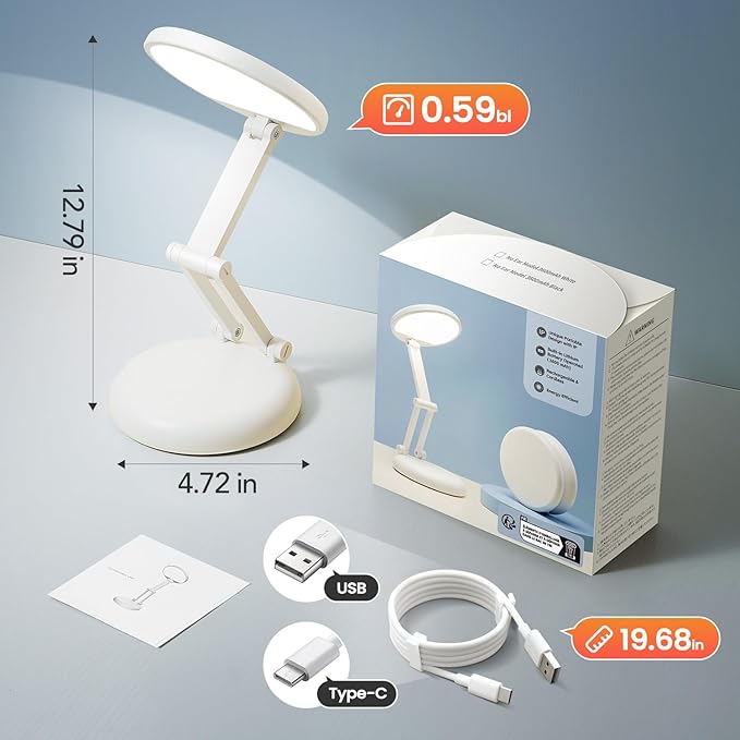 One Fire Cordless Desk Lamp for College Dorm Room,Dimmable Battery Powered Lights,3600mAh Rechargeable Wireless Table Lamp,Small Mini Lamp&Portable Classroom Light for Dorm,Bed,Reading,Home,Nail,Craft