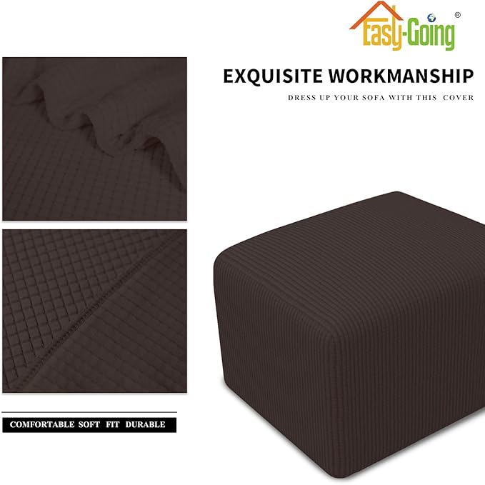 Easy-Going Stretch Ottoman Cover Folding Storage Stool Furniture Protector Soft slipcover with Elastic Bottom (X-Small,Chocolate)