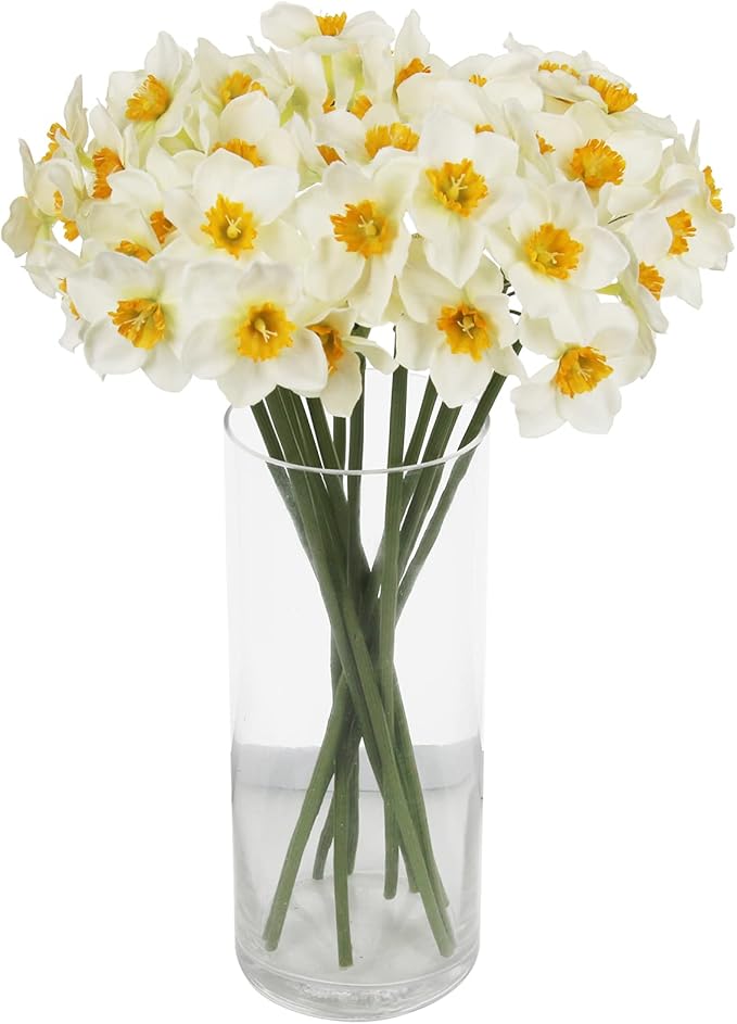 Tinsow Artificial Daffodil Flowers 15.8 Inches Narcissus Spring Flower Fake Silk Flower Arrangement for Home Wedding Decor (White, 12)