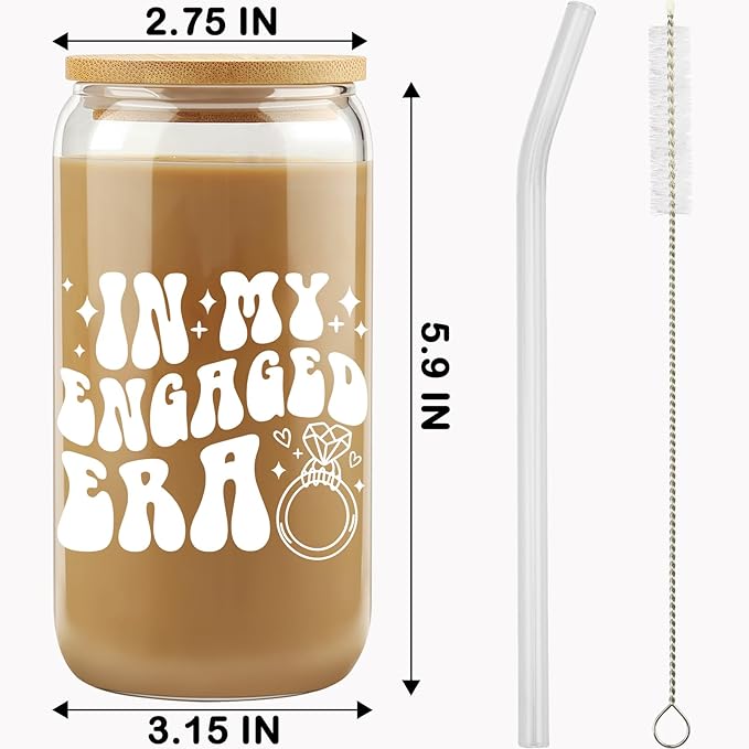 Engagement Gifts, In My Engaged Era Glass Cup, Future Bride Gift Ideas, Bridal Shower Gift for Her, Wedding Gifts for Best Friend - Newbride, Fiancée Present - Bride to Be Tumbler - Present for Her