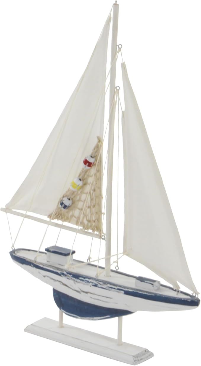 Deco 79 Wood Sail Boat Handmade Decorative Sculpture Home Decor Statues, set of 2 Accent Figurines 13" x 2" x 20", White