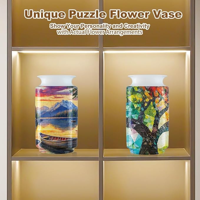 3D Puzzle Vase Unique Flower Vase for Adults Made by 162 Curved Plastic Puzzle Pieces, Vases for Flower Home Decor, Gift for Parents & Housewarming
