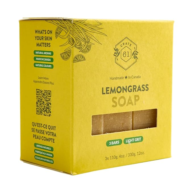 Handmade in Canada, Plant Based Cold Process Natural Bar Soap For Face And Body, With Premium Essential Oils, For Men And Women 3 Pack (Lemongrass)