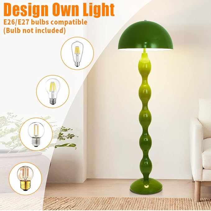 Green Floor Lamp Mushroom Lampshade,Vintage Floorlamp,Unique Lamps for Living Room Bedroom,Retro Tall Standing Lamp for Study,Girl's Room,Office,Apartment,Home Decor,Pretty Lamps Floor,Mid Century
