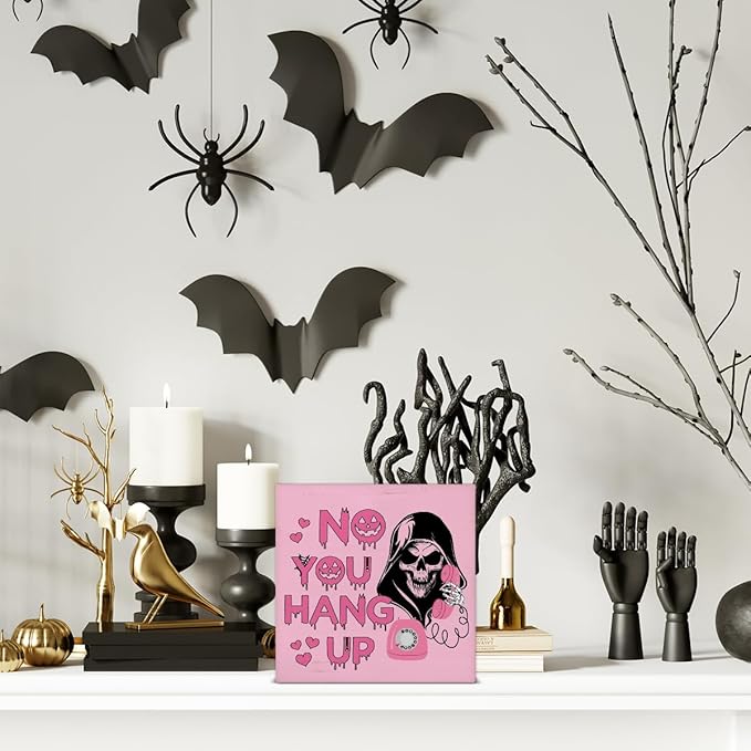 Halloween Decorations, No You Hang Up Wooden Sign Decor Desk Sign Funny Horror Ghost Wooden Block Sign Halloween Home Decor for Table Shelf 5 x 5 Inch