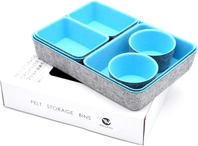Welaxy Drawer organizers bins felt storage bin office organizer Shallow Small Desk organizer trays Draw dividers 7-piece Gifts Idea (Sky blue)