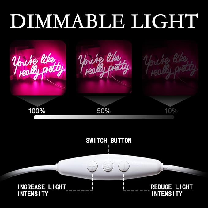 Lucunstar You're Like Really Pretty Neon Sign,Led Sign,Pink Led Neon Light for Wall Decor,Neon Signs for Wall Decor,Light Sign for Wedding,Dimmable Switch USB with Neon Sign for Bedroom,Home Decor